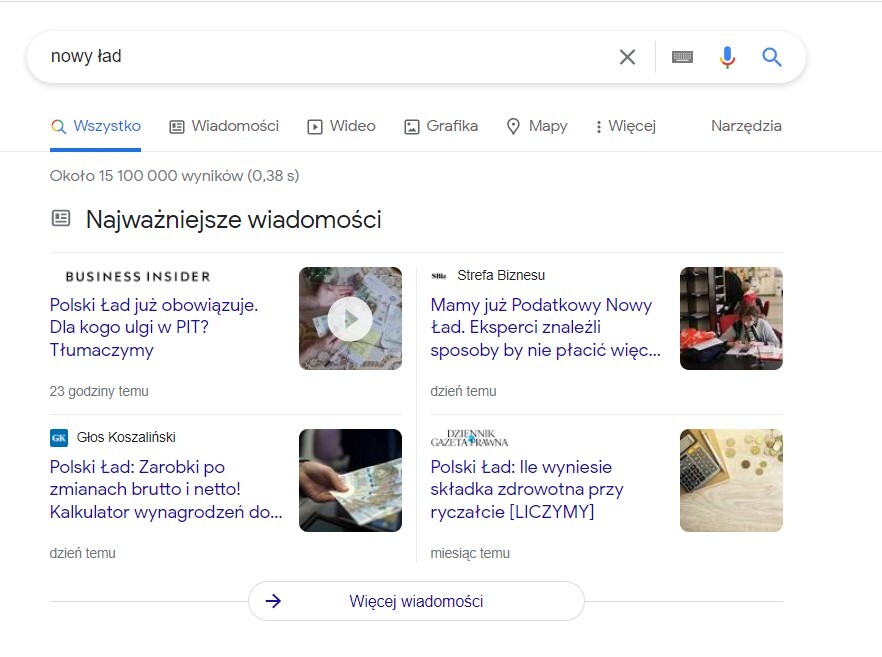 nowy widok Top Stories Google